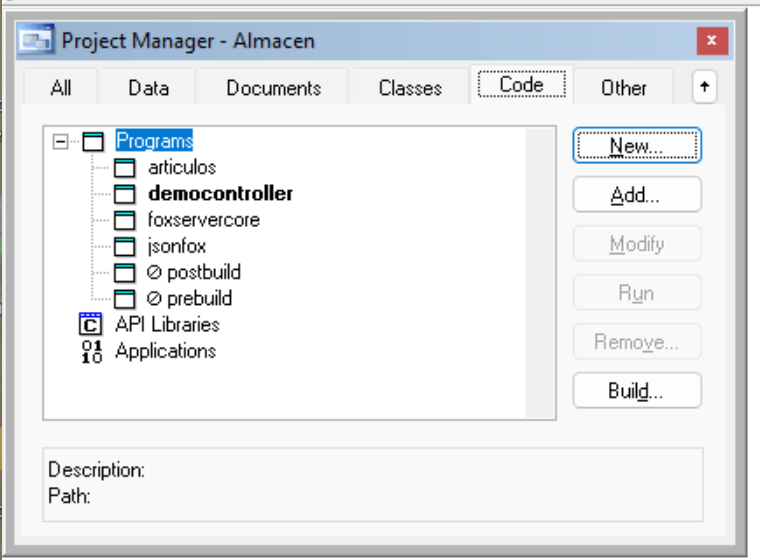 Project Manager con articulos en la lista de programas